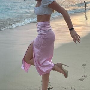 Pink polka dot maxi skirt